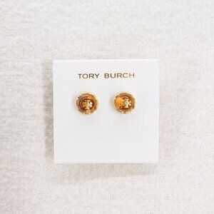 Tory Burch Roxanne Circle Stud Earrings Rolled Brass/Pale Papaya OS